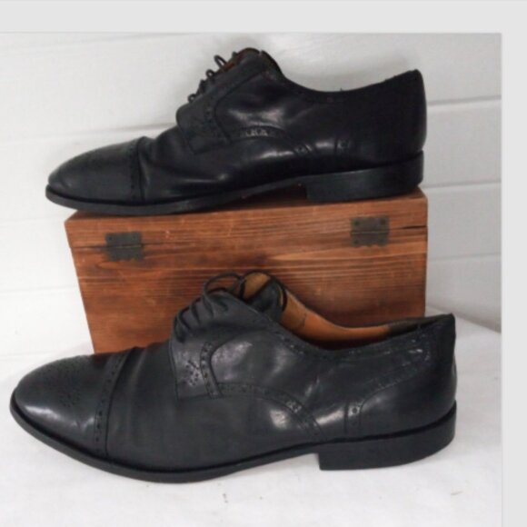 Sandro Moscoloni Men’s Wingtip Oxford Shoes Sz 12 Black Leather Lace Up - Picture 3 of 14